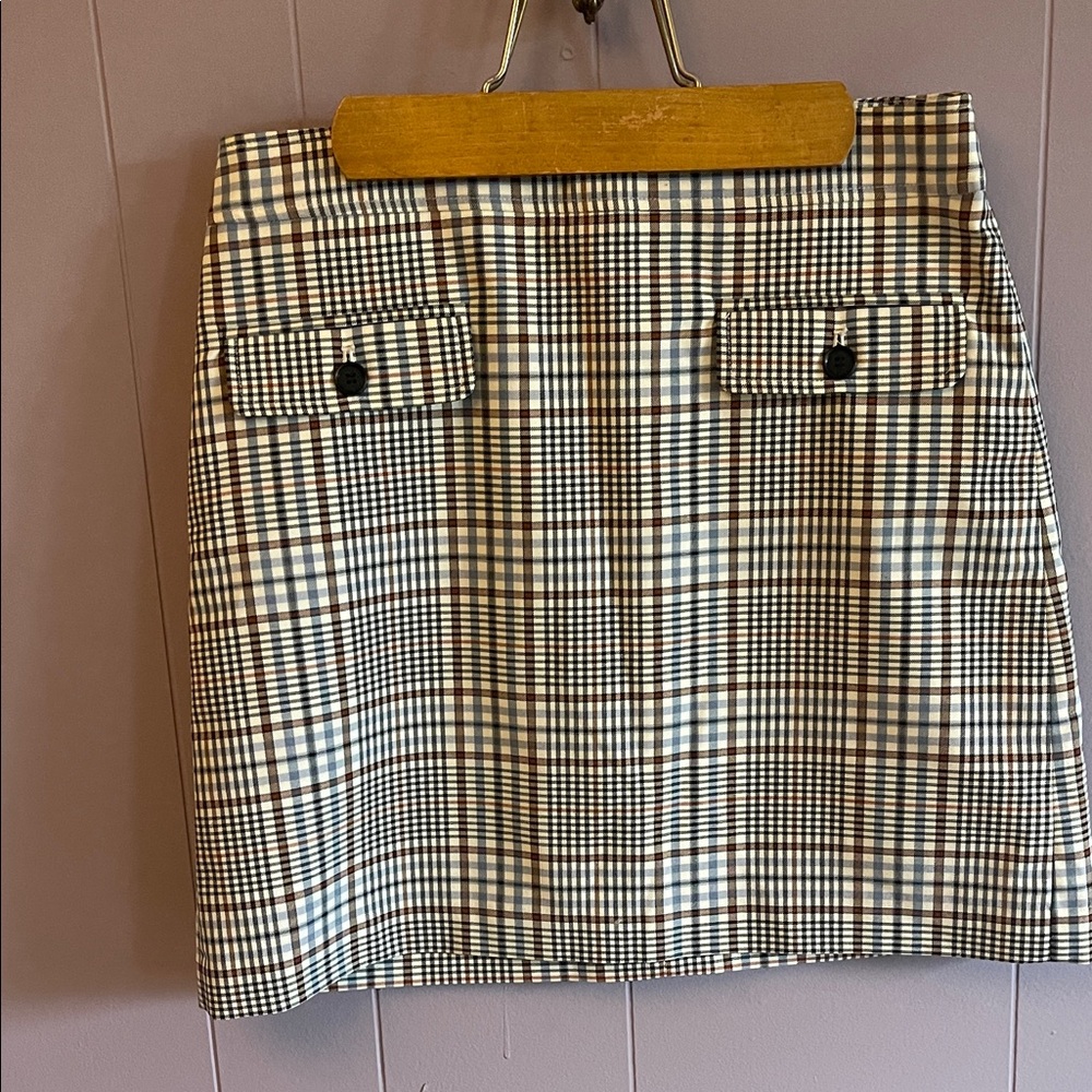 LOFT Plaid Mini Skirt in Brown, Black & Cream